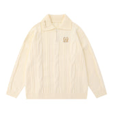 Simple Embroidered Lapel Sweater For Men